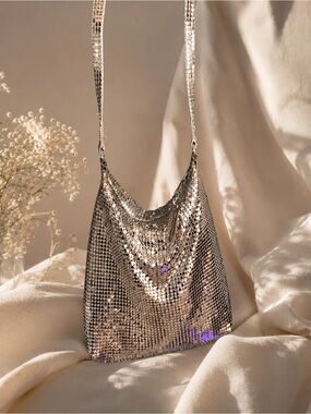 Whiting & Davis Metallic Silver Mesh Shoulder Bag